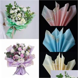 Gift Wrap 20Pcs/Lot Flower Bouquet Paper Korean Style Colour Waterproof Alphabet Rim 58X58Cm Drop Delivery Home Garden Festive Party Dhkpd