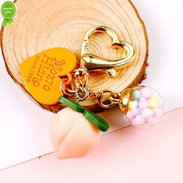 New Cute Mini Simulated Peach Keychain Heart Letter Plastic Plaque Pendant for Girls Bag Headphone Case Decoration DIY Accessories
