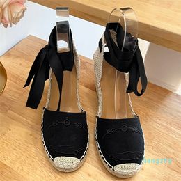 Linen Embroidered Espadrilles wedges Sandals heeled Platform Pumps heels open-toe women's designers leather outsole
