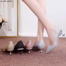 Sandals Rhinestone High Heels Women's Thin Heels Sequin Party Shoes 5cm Low Heels Shoes for Wedding Women Drop Ship J230518