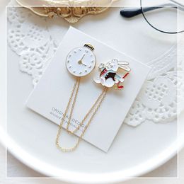 Kawaii Wonderland Mr. White Rabbit Chain Brooch Pocket Watch Rabbit Envelope Cat Pin Shirt Accessories Student Bag Badge