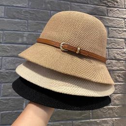 Wide Brim Hats Bucket Womens Sun Simple Linen Breathable Refreshing Summer Travel screen Ribbon Decoration Foldable Straw Gift 230517