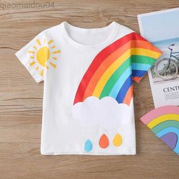 T-shirts Summer Cotton Toddler T-Shirt Kids Baby Girl Boy Short Sleeve Casual Sun Rainbow Clouds T-shirts Active Tops Baby Clothes 2-6Y AA230518