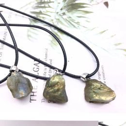 Pendant Necklaces Natural Irregar Rough Labradorite Stone Healing Crystal Gemstone Necklace Women Jewelry Drop Delivery Penda Dhgarden Dh1Uw