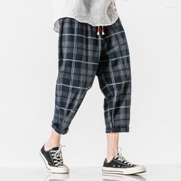 Ethnic Clothing Chinese Men's Drawstring Plaid Casual Pants Street Straight Joggers Vintage Washed Hundred Outdoor Sports Trousers