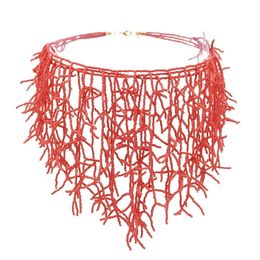 Chokers Handmade Red White Colour Coral Shape Beads Choker Necklace for Women Indian African Ethnic Bib Collar Boho Statement Jewellery 230518