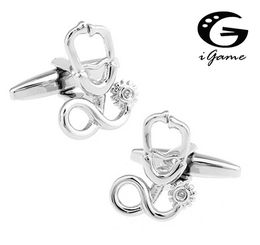 iGame Stethoscope Cufflinks Silver Colour Copper Doctor Design Best Gift For Men Free Shipping