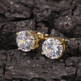 Stud Earrings Big CZ Design Mirco Pave Bling Iced Out Cubic Zircon Prong Setting Brass Fashion Hip Hop Jewelry BE037