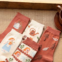 Socks Hosiery Lolita girls sweet cute cartoon socks print Japanese style edantes cotton long socks fashion harajuku floral woman socks P230517