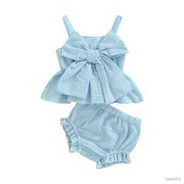 Clothing Sets Infant Baby Girls Shorts Set Striped Print Big Bow Embellished Sleeveless Sling Tops and High Waist Stretch Shorts R230718