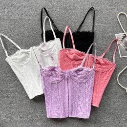 Camisoles Tanks Woman Skinny Backless Camisole Multi-color Embroidery Tank Tops Spicy Girls Lace Spaghetti Strap Top Fishbone Tanks 230518