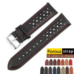Watch Bands Handmade Watch Strap 18mm 19mm 20mm 22mm Leather Strap Black Brown Blue Breathable Porous Watchbands # C 230518