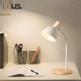 Table Lamps Nordic 110V 220V E27 Wood Lamp Metal Shade Desk Light Bedside Bedroom Adjustable Reading Book Home Lighting