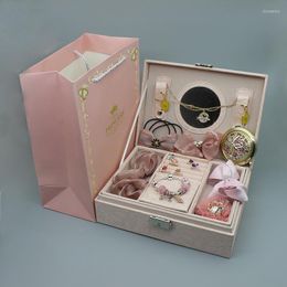 Necklace Earrings Set Children's Jewellery Wooden Box Girls Delicate Gift Birthday Present Tyre Combination Suit Super Fairy Princess Hair