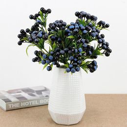 Decorative Flowers 3 Forks 4pcs Artificial Blueberry Fruit Red Berry Bouquet Simulate Foam Branch Bubble Flexible Bendable Christmas Tree