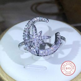 Wedding Rings Top Quality Zircon Moon And Star For Women 925 Silver Color White Zirconia Ring Give Girlfriend A Birthday Gift Dropsh 230517