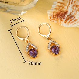 Hoop Earrings Luxury Female Purple Crystal Drop Simple Yellow Gold Colour Wedding For Women