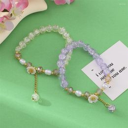 Charm Bracelets Cute Daisy Flower Crack Crystal Bead Bracelet For Women Fashion Korean Jewellery Accessories Teen Girls