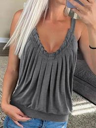 Women's Tanks Ruffled V-Neck Camisole Tops Women Summer Sexy Sling Small Tank Top Cute Sleeveless Shirt Pleated Banded Hem Bottom Blouse