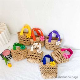 Stuff Sacks Summer Baby Girls Mini Straw Handbag Kids Floral Pattern Natural Straw Bucket Purse Children Toddler Beach Bag