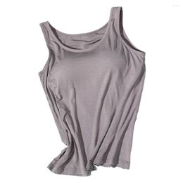 Camisoles & Tanks Chic Summer Tops Slim Fit Thin Women Solid Color Elastic Camisole With Bra Pads Colorfast Gym Vest Daily Clothing