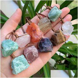 Pendant Necklaces Irregar Ore Mineral Natural Crystal Adjustable Rope Necklace Healing Amethyst Lapis Chakra Stone Pendum Pi Dhgarden Dhgyk