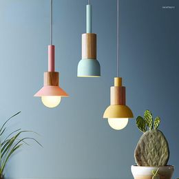 Pendant Lamps Nordic Lights Wooden Macaron LED Hanging E27 Bedroom Kitchen Bar El Home Decor Modern Lighting Fixtures