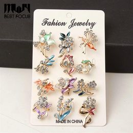 Flower Pins and Brooches for Women Drip Crystal Flower Brooches Pins Wedding Party Hijab Pins 12pcs lot Bridal Pin Jewelry308f