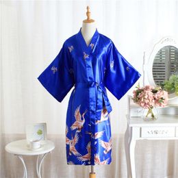 Women's Sleepwear Royal Blue Bathrobe With Belt Japanese Geisha Yukata Kimono Women Satin Robe Sexy Flower