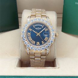 Full diamond Watch 218238 Big Diamond Bezel 43mm Roman dial Yellow Gold men men's 2813 automatic mechanical watches Wristwatch blue dail With Original Box