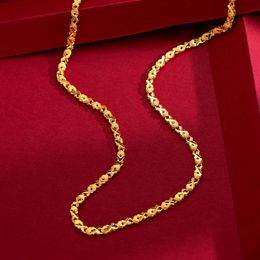 Women Necklace Chain Thin Collar Real 18k Yellow Gold Filled Fashion Jewellery with Heart Design Gift