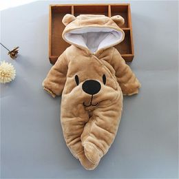 Newborn Winter Hoodie Romper Baby Clothing Boy Girls Clothes Cotton Cute Infant Bear Toddler Rompers 201216305V