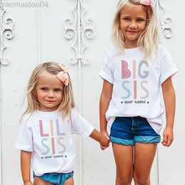 T-shirts Personalised Little Big Sister Twins Sister Tshirt Custom Name Graphic T Shirts Kids Clothes Announcement Tops Customizable AA230518