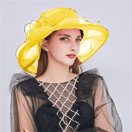 Wide Brim Hats Women Flower Sun Hat Beach Anti-UV Visor Caps Elegant Lady Breathable Vacation Accessories