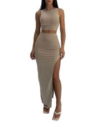 Two Piece Dress Summer Two Pieces Outfits for Women Sleeveless Tube Top Skirt Sets Sexy Wrap Skirt for Streetwear Party Club Beach P230517