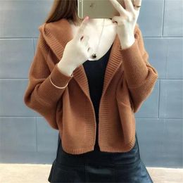 Women's Knits & Tees Long Sleeve Autumn Hooded Women Open Stitch Casual Bat Wing Chic Cardigans Loose Sweater Soft Outwear With HoodWomen's