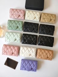 Luxury flap wallet pocket wallets women quilted diamond card holders fold flap classic pattern caviar woman small mini wallet pure bag Pebble Coin Purses with box