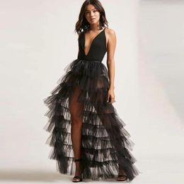 Skirts Pretty Girls Black Tulle Hi Low Skirt Front Short Back Saias Mulher Long Party Tiered