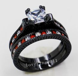 Tamaño 511 Joyería de moda retro 14kt oro negro lleno Granate rojo Piedra múltiple CZ Diamante simulado mujeres Anillo de compromiso de boda s5203218