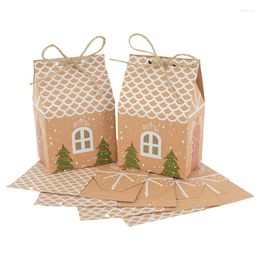 Gift Wrap 5/10Pcs Christmas Small House Design Candy Boxes Portable Kraft Paper Bags Packing Xmas Tree Hanging Ornament Festive