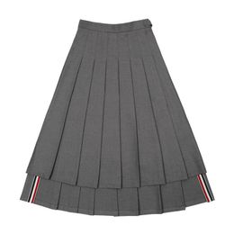 Skirts Korean Fashion TB College Style Women Skirt Autumn Retro High Waist Pleated Midi Skirts Y2k Classic Striped A-line Faldas 230518