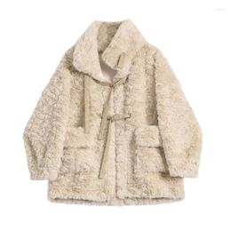 Women's Fur Women Lamb Plush Jackets Overcoat Winter Thick Warm Baggy Korean Fashion Ladies Tops Imitation Hair Short Outwear