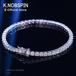 Bangle Knobspin Real 4mm Moissanite Sparkling Full Diamond GRA 925 Sterling Silver Wedding Engagement Party Jewellery Bracelets For Women