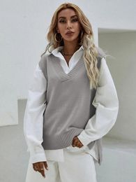 Women's Tanks & Camis LiTi Solid Women Colour Vest Sweater Slim V-Neck Sleeveless Knit Ladies Coat 2023 Fall