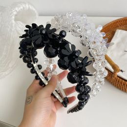 Headbands Flower Beaded Winding Three-dimensional Headband Fashion Hair Accessories Women Crystal Pearl Braided Hairbands Cute Hair Hoop 230518