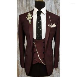 Men's Suits 2023 Burgundy For Wedding Tuxedos Groom Wear Peaked Lapel Groomsmen Outfit Man Blazers 3 Pieces Trajes De Hombre