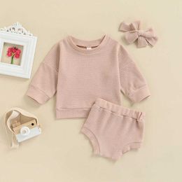 Clothing Sets Toddler Outfits Baby Boys Tracksuit Cute Solid Plaid Knitted Sweatshirt Shorts 3pcs Sport Suit Fashion Kids Girls Clothes Sets