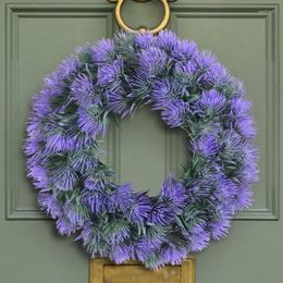 Decorative Flowers Lavender Wreaths For Front Door 38x38cm/15x15inch Rustic Farmhouse Artificial Purple Flower Green Leaves Decor