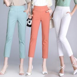 Women's Pants & Capris Korean Skinny Women Candy Colors Pocket Casual Trousers Summer Thin Calf-Length Pencil Leggings Stretch Mom Pant 26-3