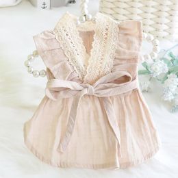 Dog Apparel Summer Thin Dogs Beige Colour Fashion Designer Clothes Princess Skirt Korean Style Cotton Lace Decor Small Pet Products